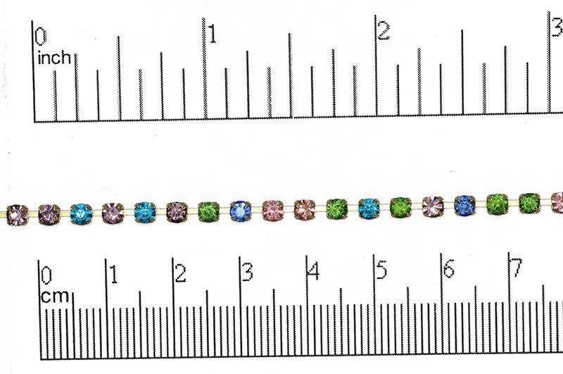 3mm Rhinestone Cup Chain - Made of Brass with Multicolored Rhinestones - Sold by the Foot - Ch-270