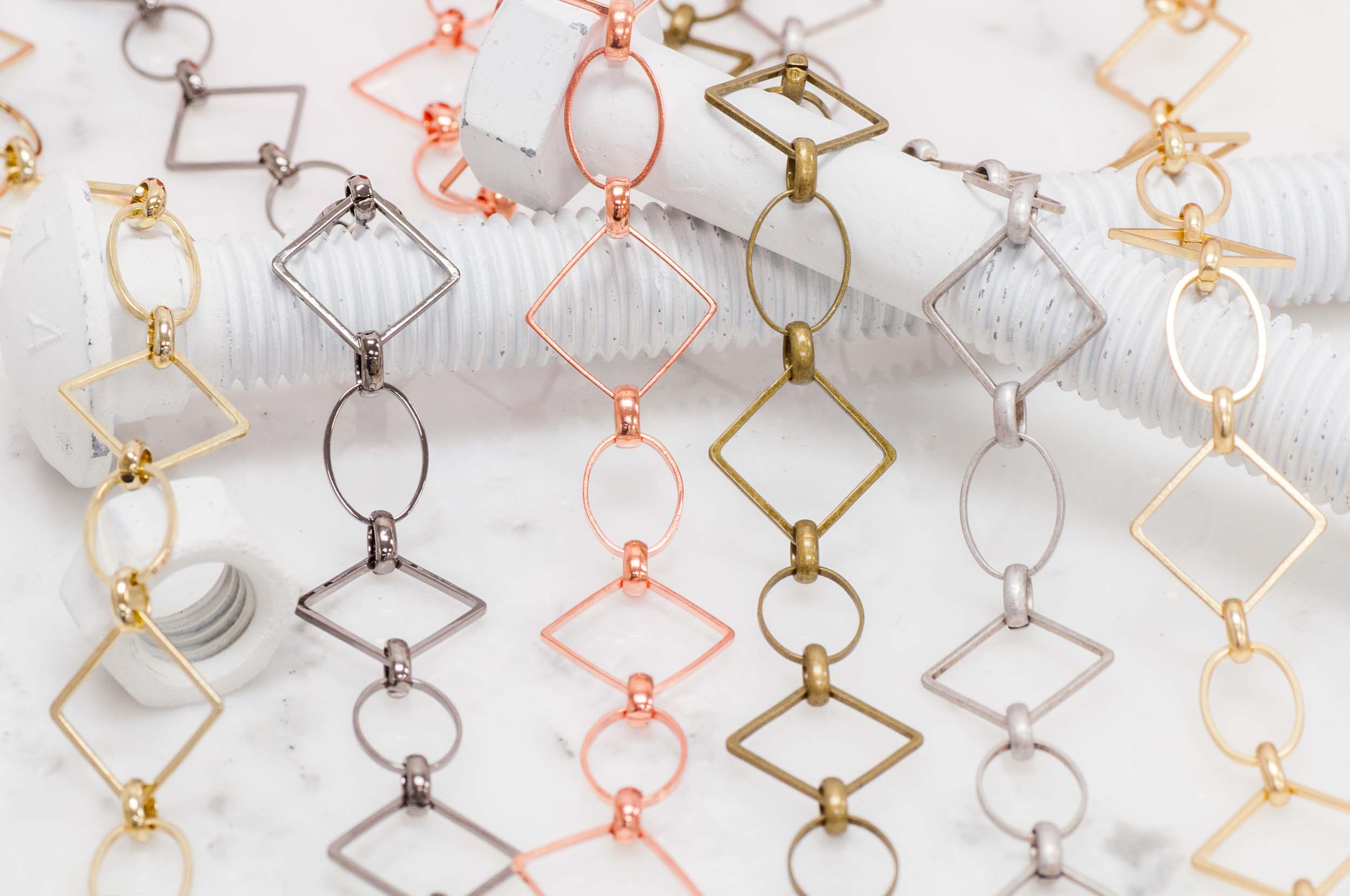 14.5mm x 10.4mm Ovals 18.9mm Diamond Link Specialty Chain sold by the Foot available in Multiple Colors - CH 310