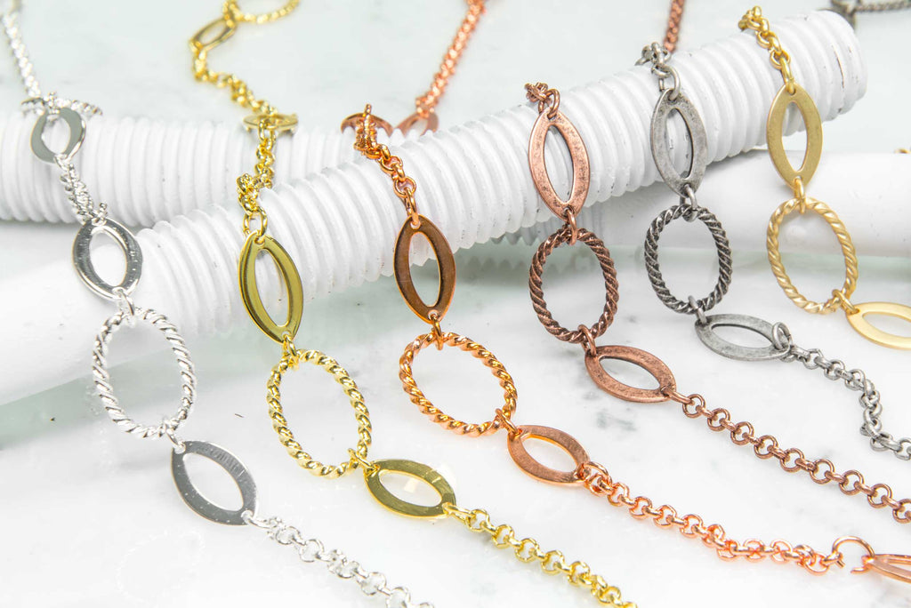 17mm x 12mm Oval Twisted Link Chain - Made of plated brass - Sold by the foot - Ch-50