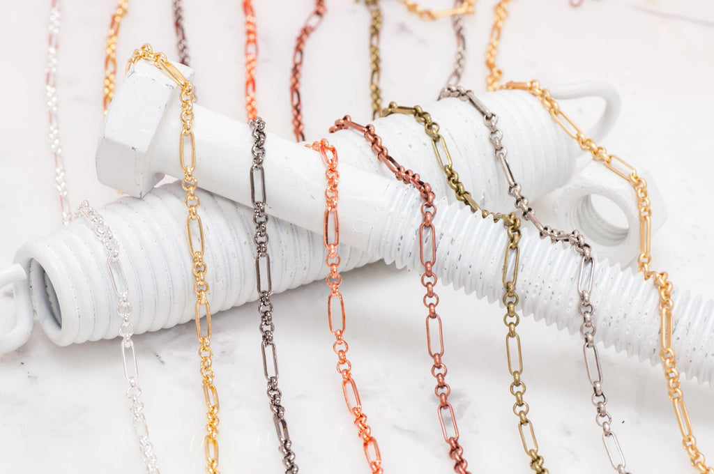 Figaro Chain  8.5mm x 3.1mm available in Multiple Colors sold by the Foot - CH 804