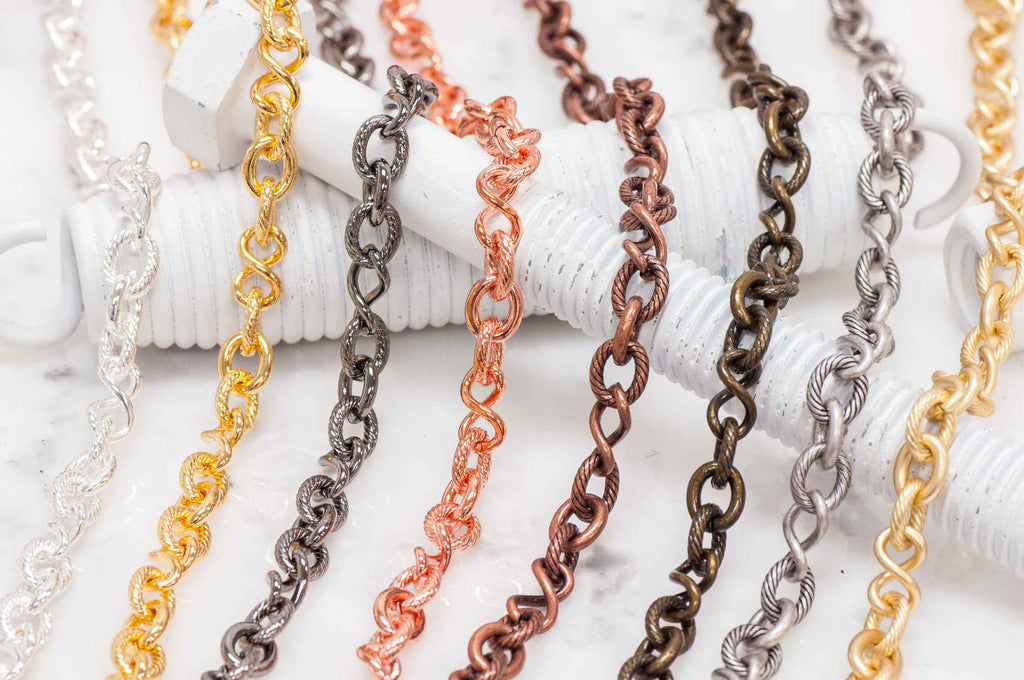 10mm x 8mm Oval, 12.7mm x 7mm Infinity Link Cable Chain - Made of Brass - Sold by the Foot - Ch-818