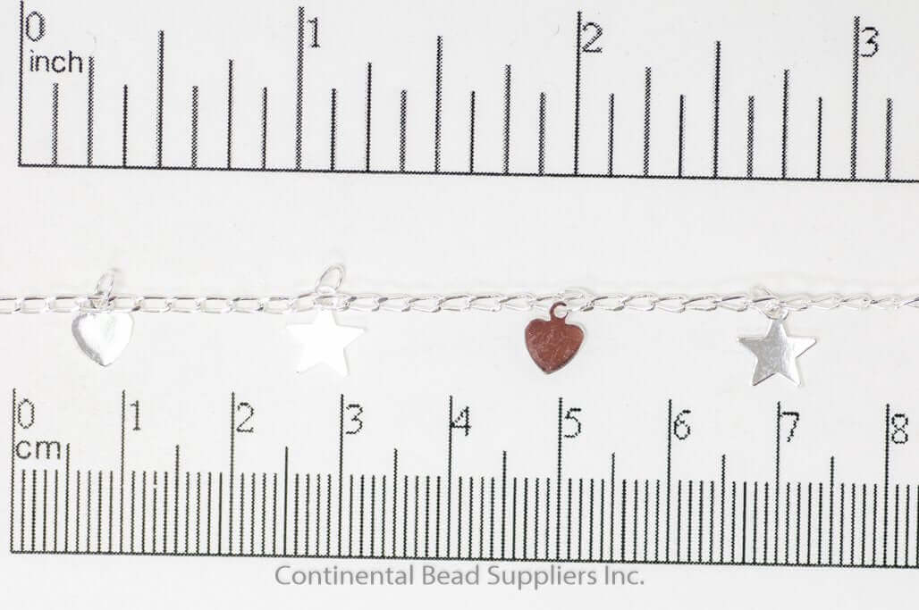 2mm x 4mm Curb Chain w/Dangling Stars & Hearts Specialty Chain Sold by The Foot - CH 907