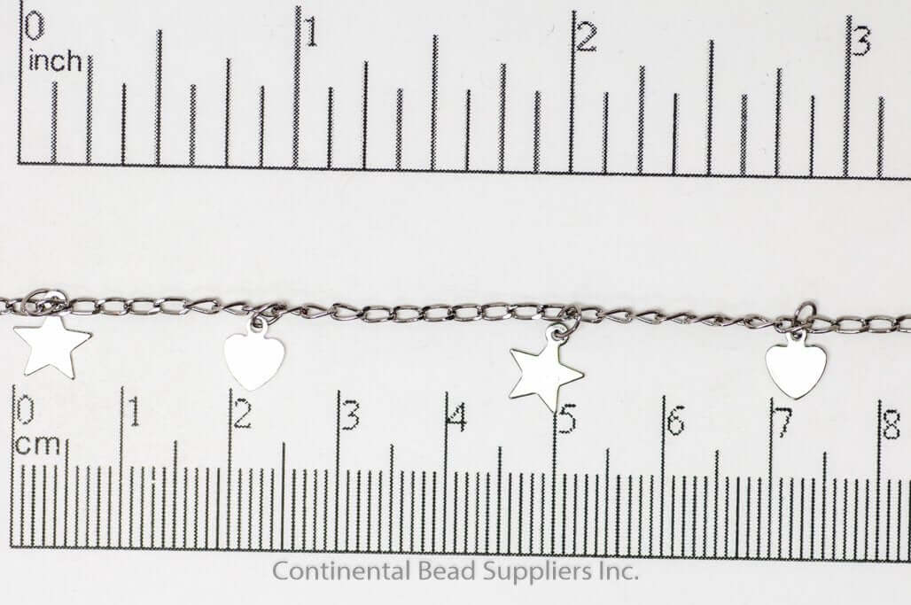 2mm x 4mm Curb Chain w/Dangling Stars & Hearts Specialty Chain Sold by The Foot - CH 907