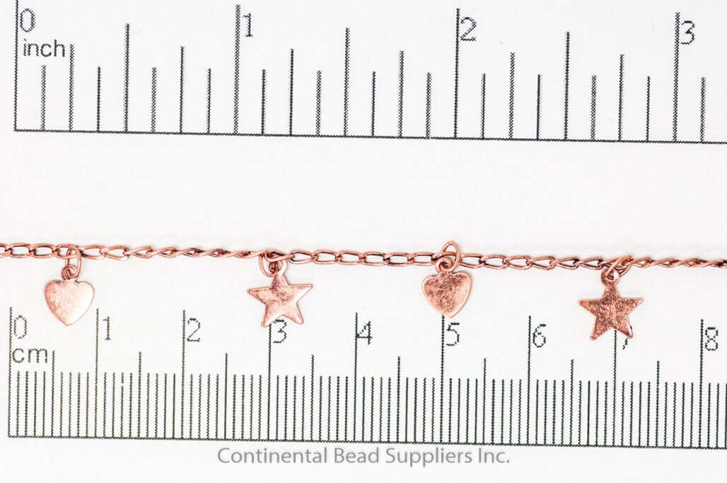 2mm x 4mm Curb Chain w/Dangling Stars & Hearts Specialty Chain Sold by The Foot - CH 907