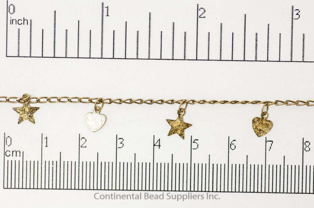 2mm x 4mm Curb Chain w/Dangling Stars & Hearts Specialty Chain Sold by The Foot - CH 907
