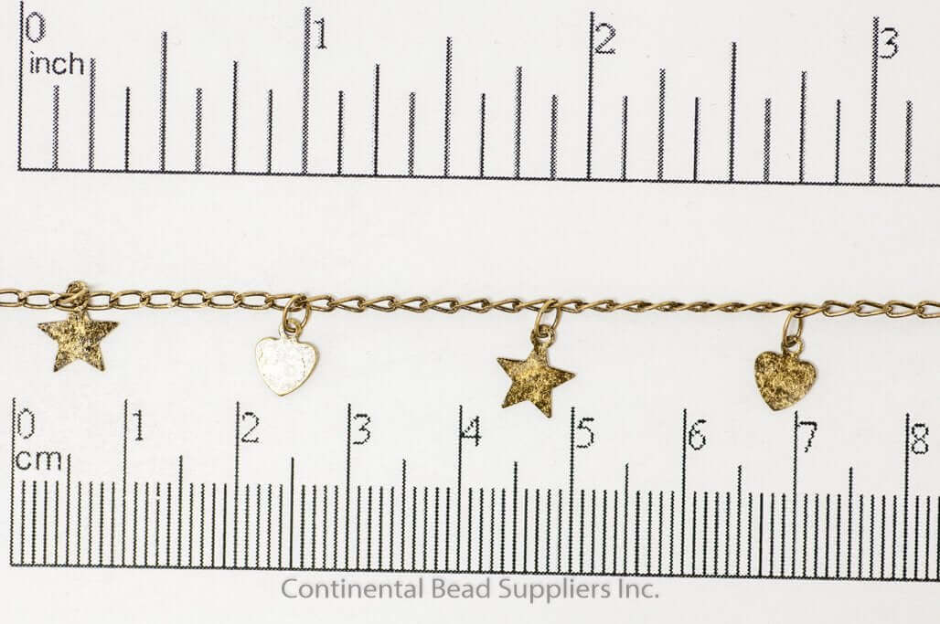 2mm x 4mm Curb Chain w/Dangling Stars & Hearts Specialty Chain Sold by The Foot - CH 907