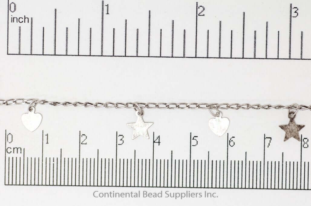 2mm x 4mm Curb Chain w/Dangling Stars & Hearts Specialty Chain Sold by The Foot - CH 907