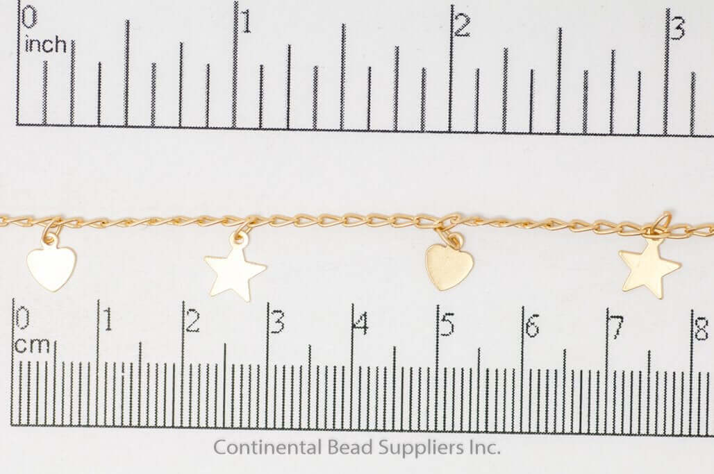 2mm x 4mm Curb Chain w/Dangling Stars & Hearts Specialty Chain Sold by The Foot - CH 907