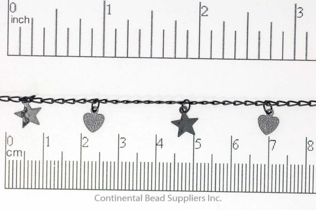 2mm x 4mm Curb Chain w/Dangling Stars & Hearts Specialty Chain Sold by The Foot - CH 907