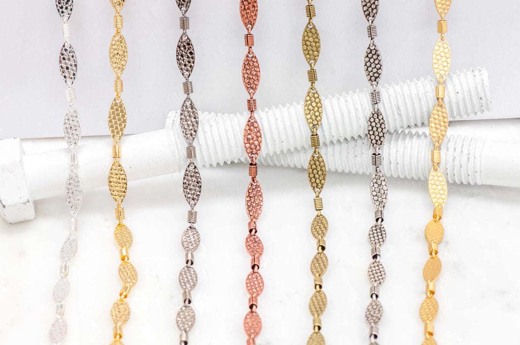 15mm x 6mm Bumpy Textured Oval w/ Spring Link Chain - Made of Brass - Sold by the Foot - Ch-911