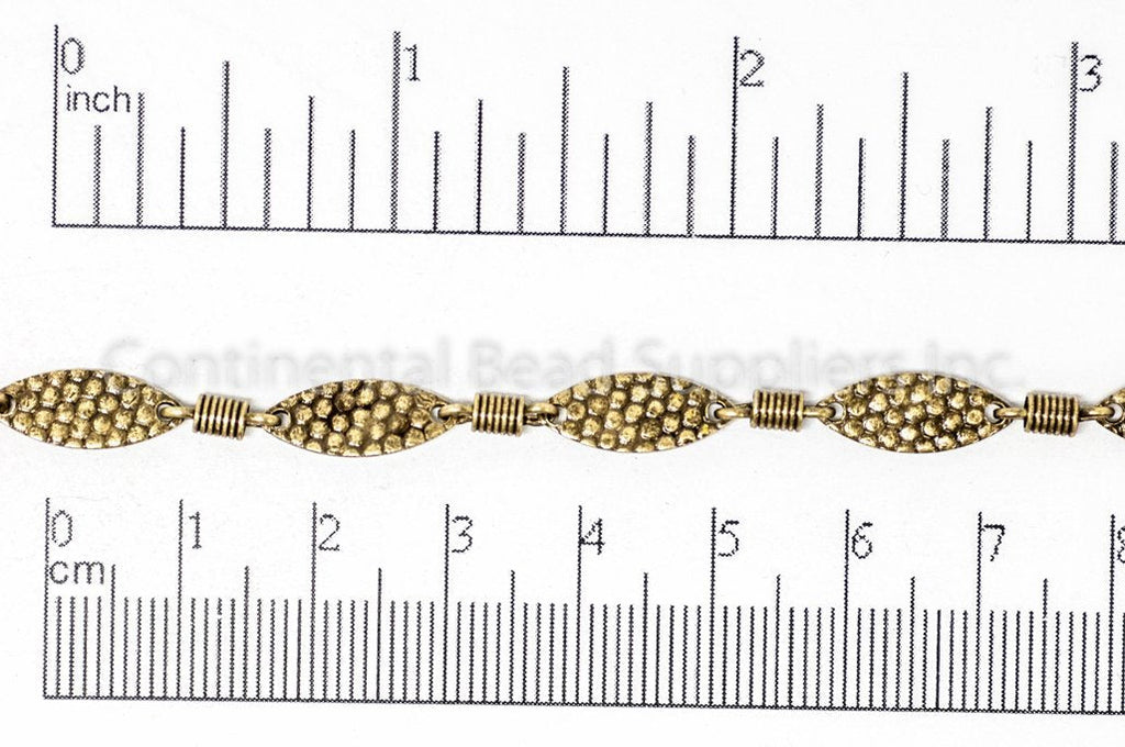 15mm x 6mm Bumpy Textured Oval w/ Spring Link Chain - Made of Brass - Sold by the Foot - Ch-911