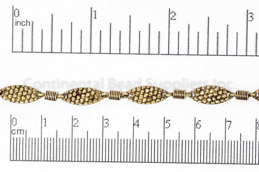 15mm x 6mm Bumpy Textured Oval w/ Spring Link Chain - Made of Brass - Sold by the Foot - Ch-911