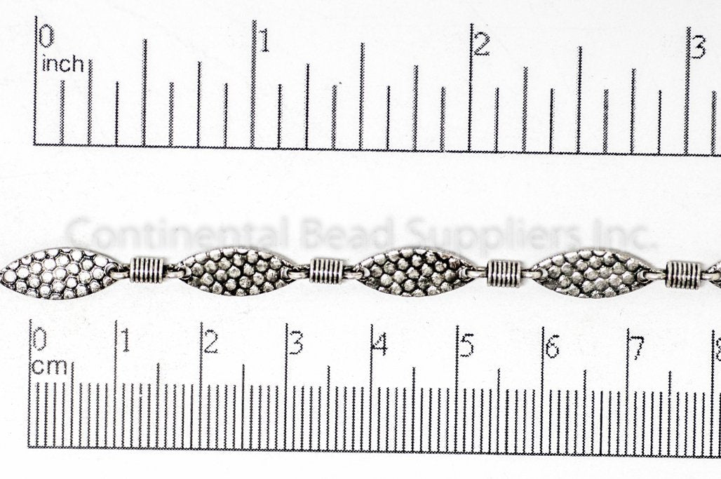 15mm x 6mm Bumpy Textured Oval w/ Spring Link Chain - Made of Brass - Sold by the Foot - Ch-911