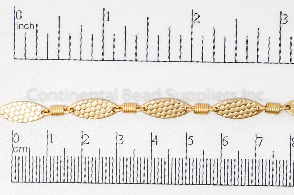 15mm x 6mm Bumpy Textured Oval w/ Spring Link Chain - Made of Brass - Sold by the Foot - Ch-911
