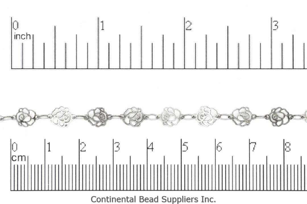 6.5mm Elegant Filigree Rose Chain - Made of Brass - Sold by the Foot - Ch-921