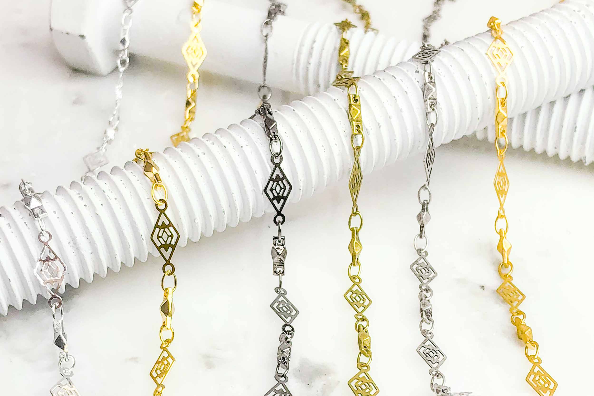 11mm x 5mm Vintage Diamond Filigree Specialty Chain Sold by The Foot - CH 923