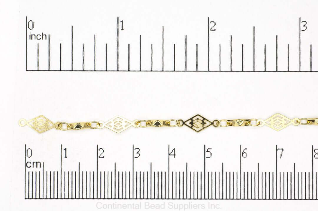 11mm x 5mm Vintage Diamond Filigree Specialty Chain Sold by The Foot - CH 923