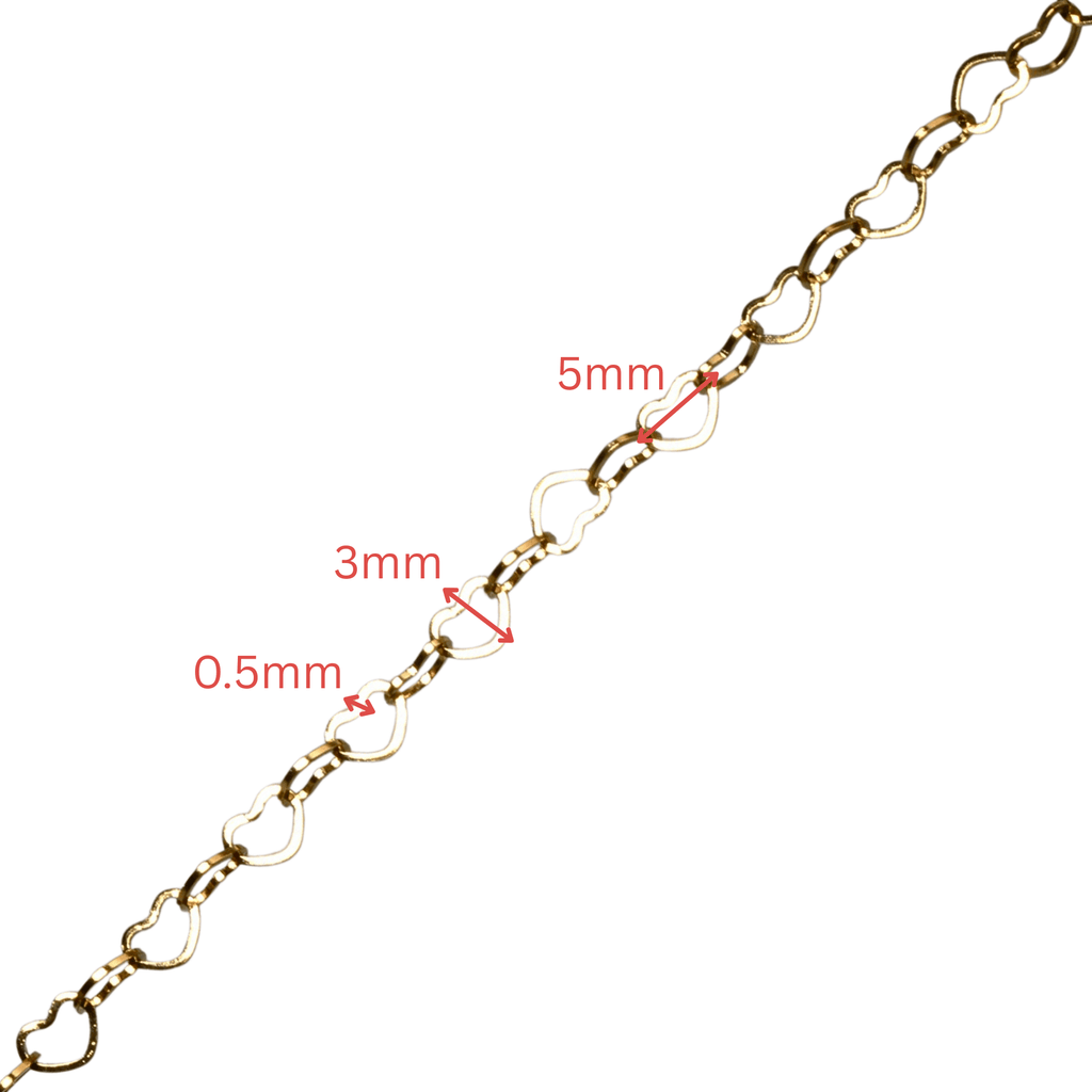 Heart Chain Non Tarnish Gold 5mmx3mmx0.5mm by the Foot
