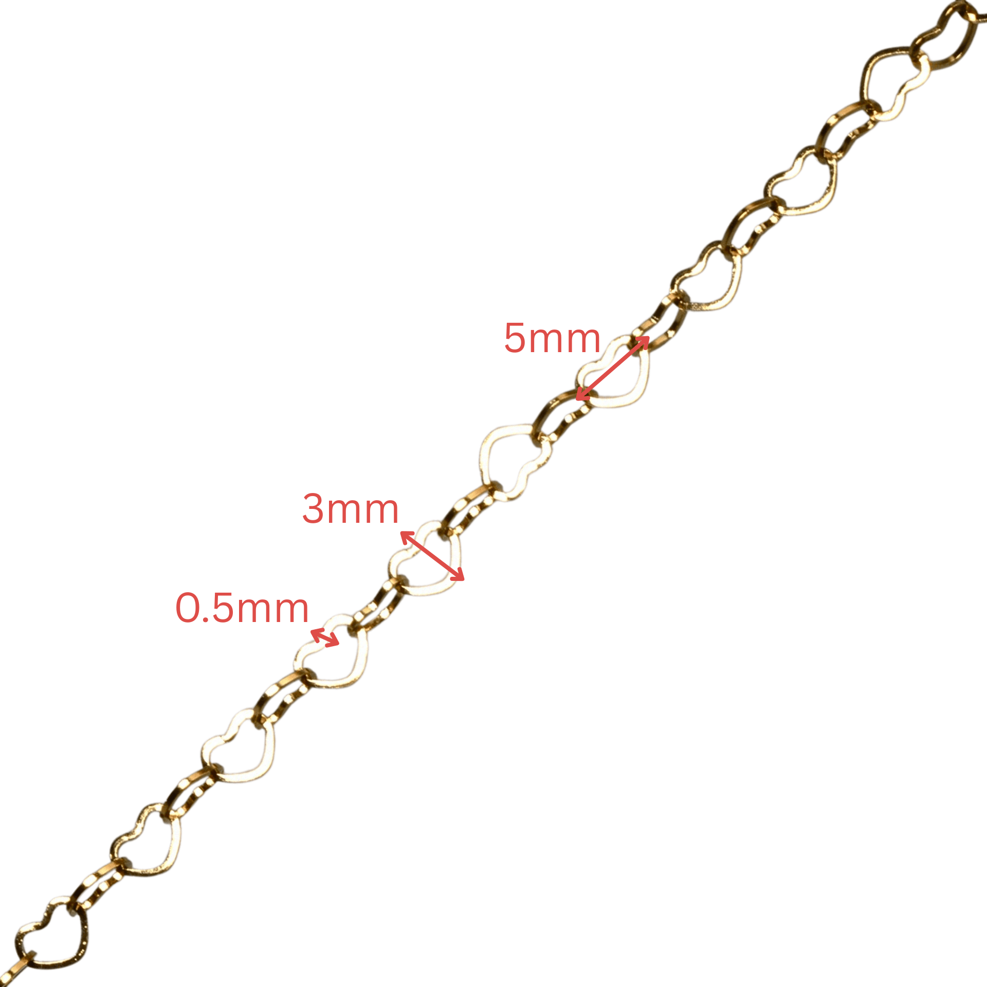 Heart Chain Non Tarnish Gold 5mmx3mmx0.5mm by the Foot
