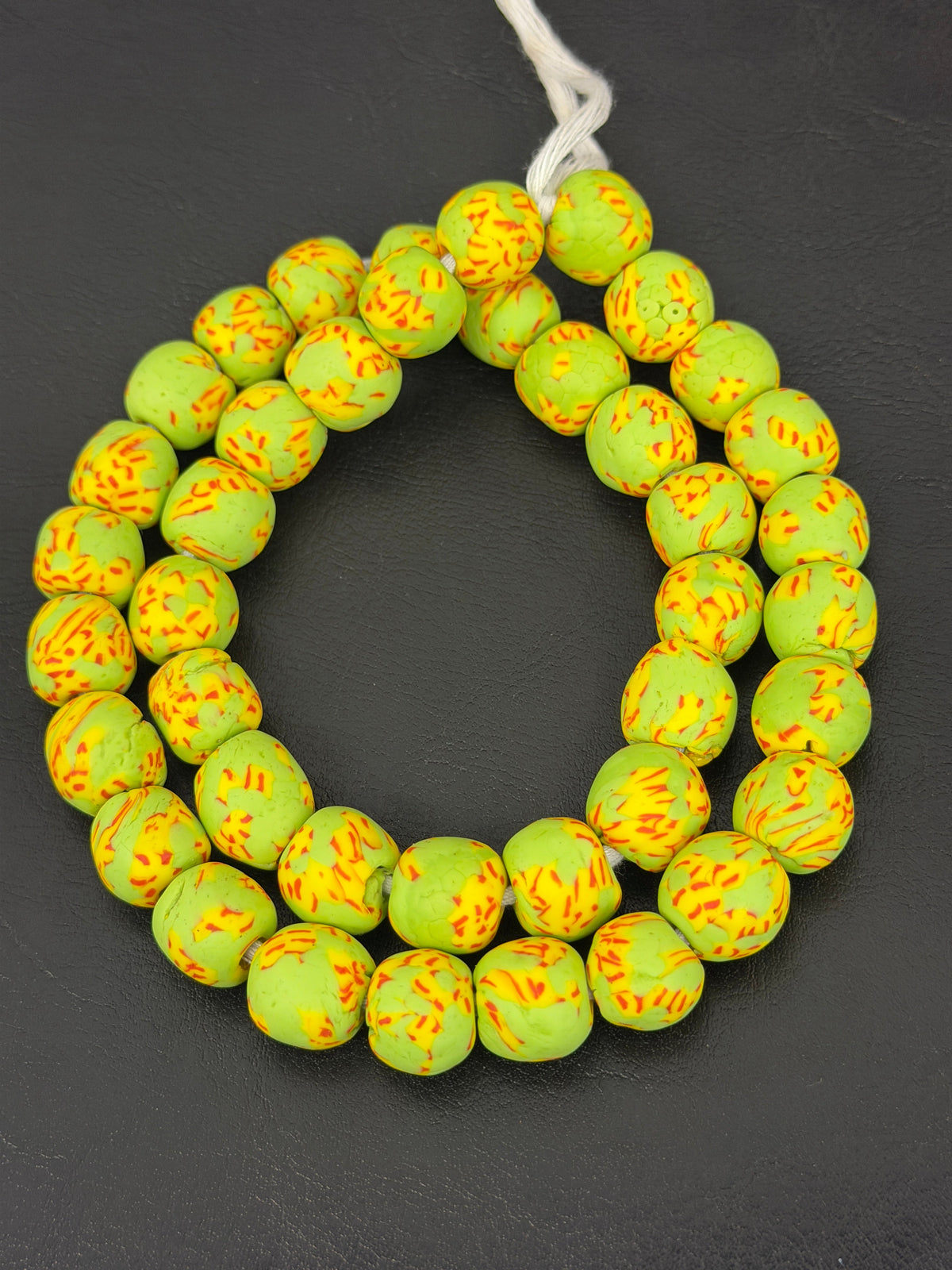 Authentic Fused Krobo Recycled Glass Beads 12–14mm | Green African Glass Beads | Handmade in Ghana
