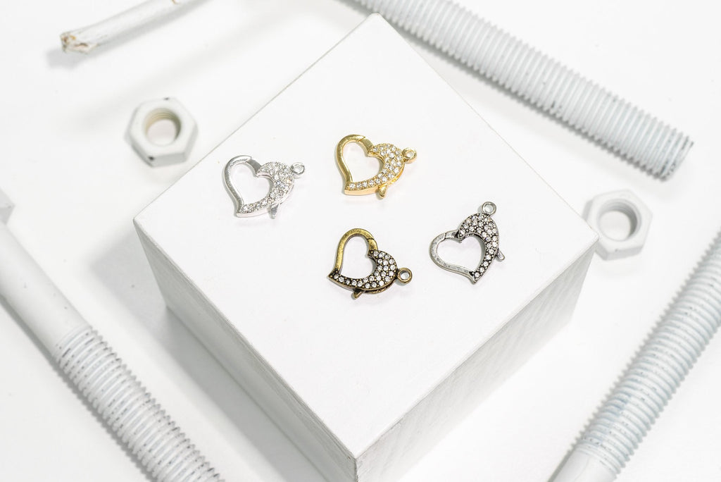 22mm x 16.5mm Pavé Crystal Heart Clasp - Made of Brass - Sold Individually - CL/28