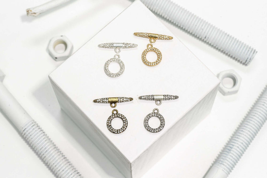 18mm x 15mm Loop, 28mm Bar Pavé Crystal Toggle - Made of Brass - Sold as a Set - CL/34