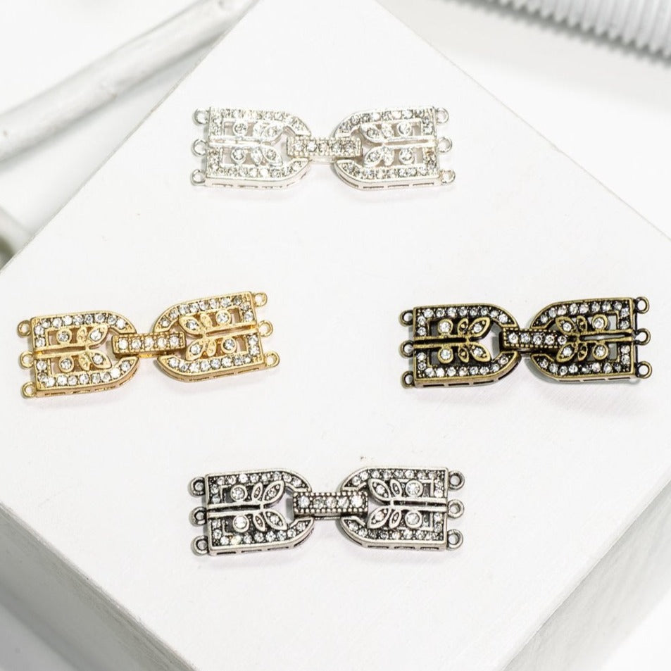 35.5mm x 11mm Framed Sprout Pavé Crystal Buckle Clasp - Made of Brass - Sold Individually - CL/39