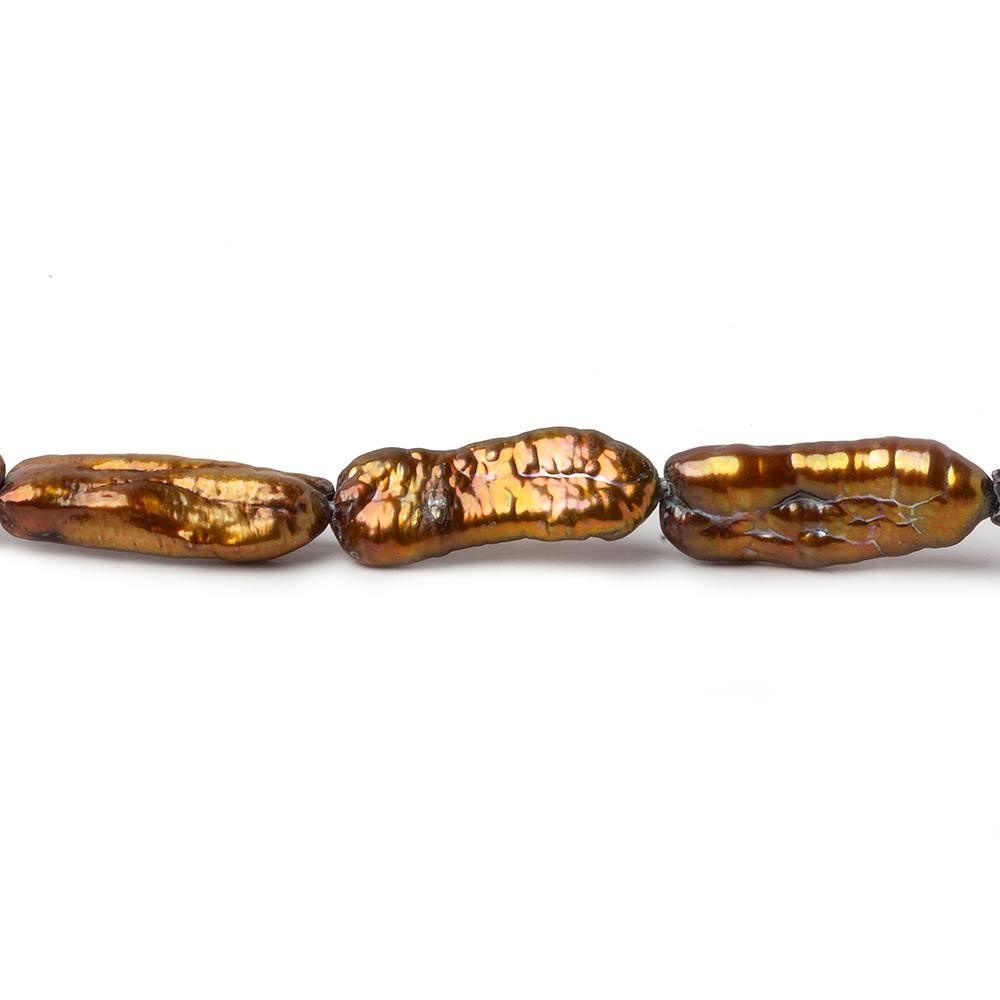 Copper Straight-Drilled Biwa Pearl Strand – 15 Inch, Approx. 20 Pearls