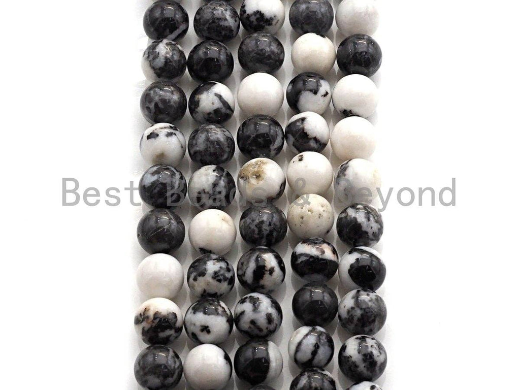 Natural Zebra Jasper Smooth Round Beads, 15.5-Inch Strand