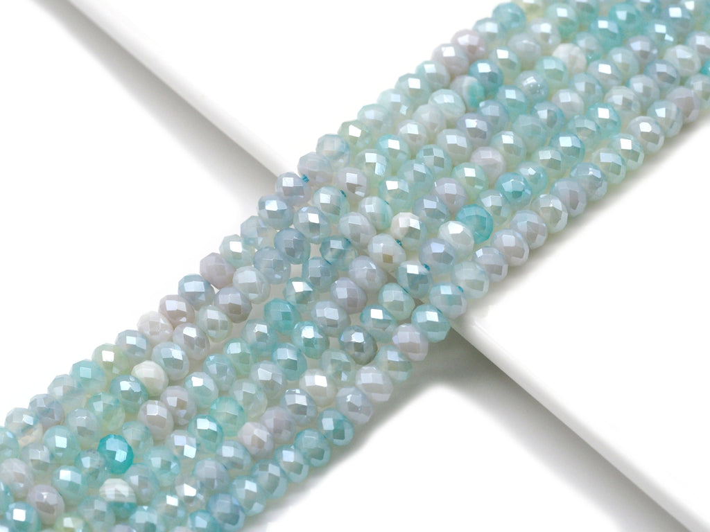 Mystic Aqua Blue Banded Agate Faceted Rondelle Beads, 4 × 6mm & 5 × 8mm