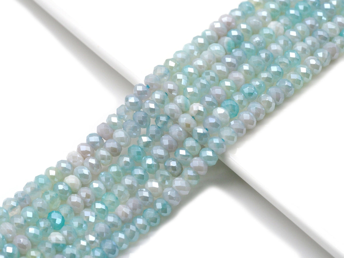 Mystic Aqua Blue Banded Agate Faceted Rondelle Beads, 4 × 6mm & 5 × 8mm