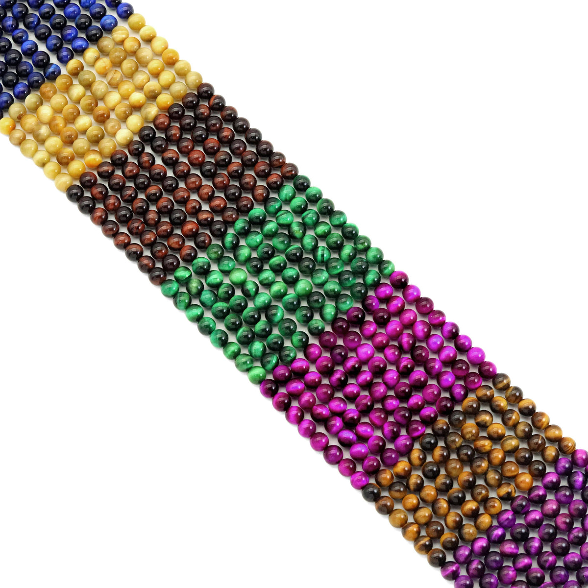 Mixed-Color Tiger’s Eye Smooth Round Beads, 15–16-Inch Strand
