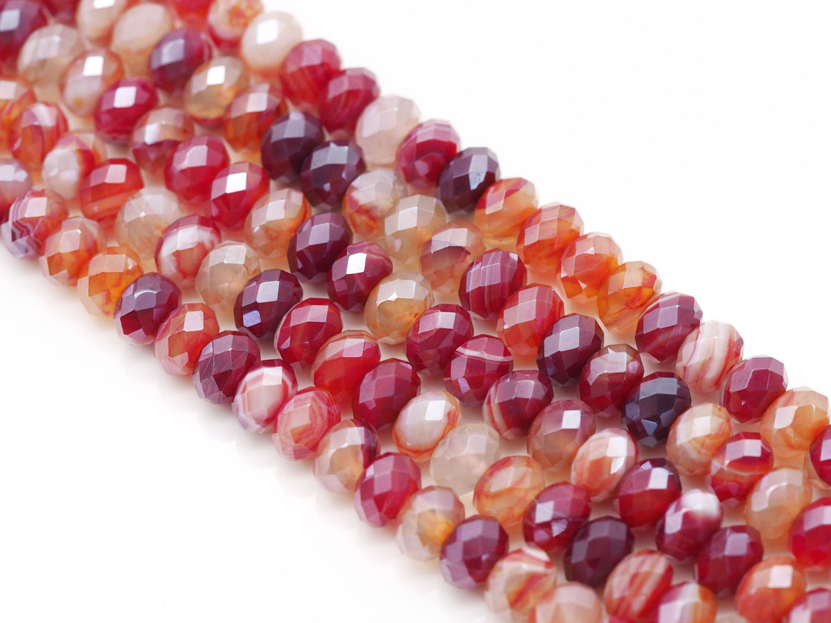 Mystic Orange-Red Banded Agate Faceted Rondelle Beads, 4 × 6mm & 5 × 8mm