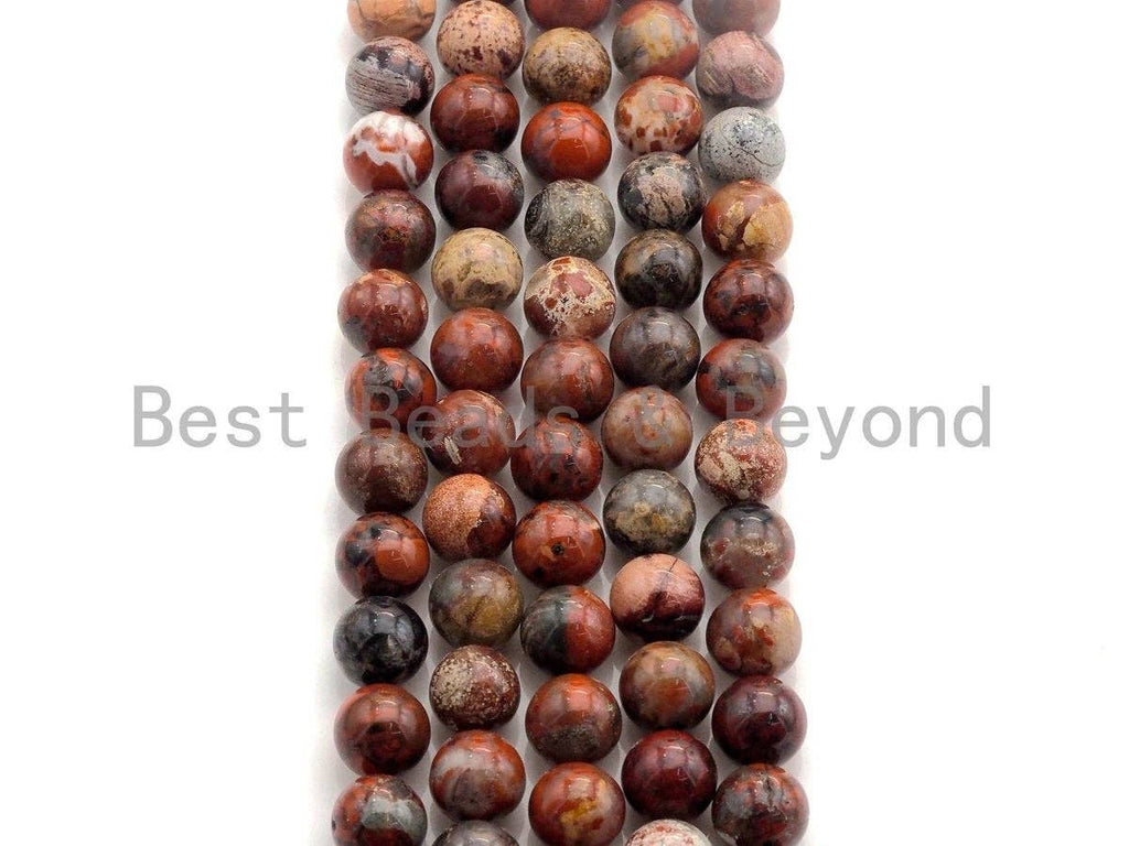 Natural Red Flower Jasper Smooth Round Beads, 15.5-Inch Strand