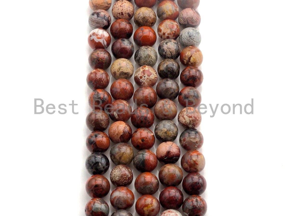 Natural Red Flower Jasper Smooth Round Beads, 15.5-Inch Strand