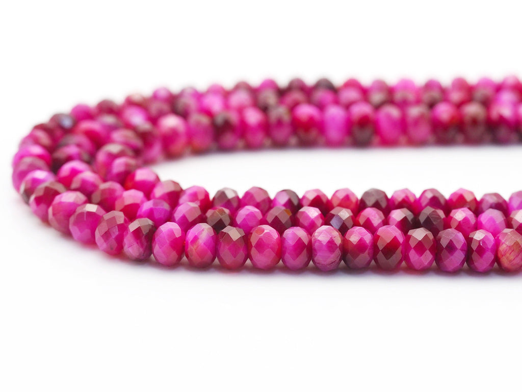 Fuchsia Tiger’s Eye Faceted Rondelle Beads, 15–16-Inch Strand