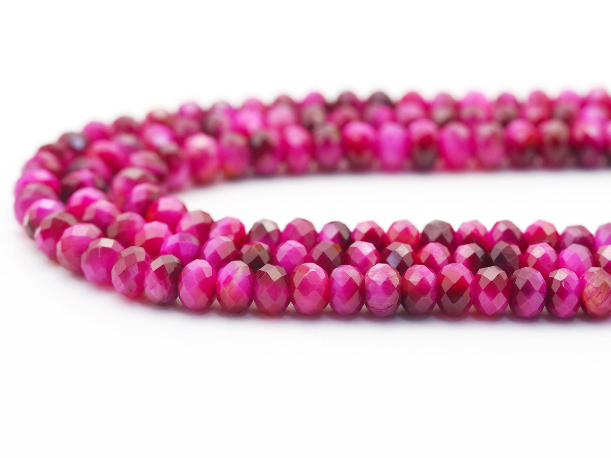 Fuchsia Tiger’s Eye Faceted Rondelle Beads, 15–16-Inch Strand