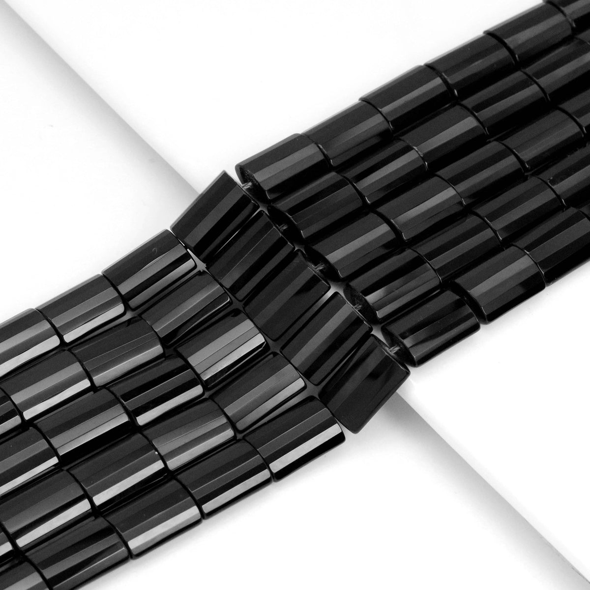 Black Onyx Faceted Pillow Beads, 12x16mm or 15x20mm, 15–16-Inch Strand