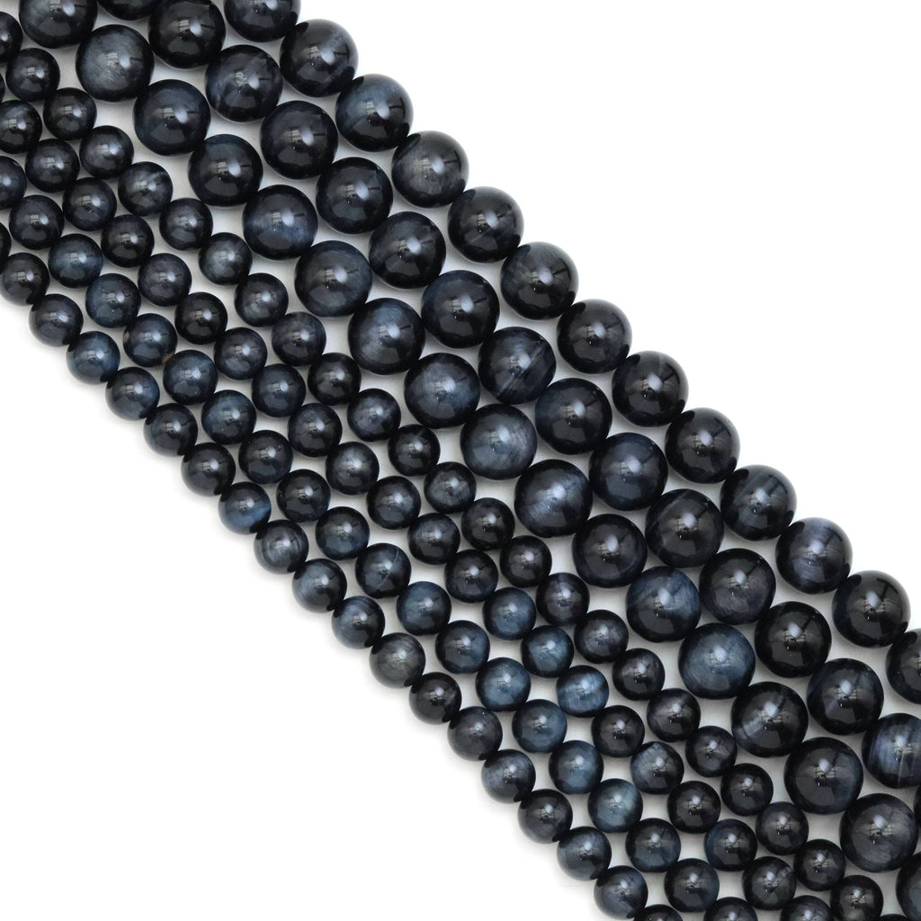 Blue Tiger’s Eye Smooth Round Beads, 6–12mm, 15–16-Inch Strand