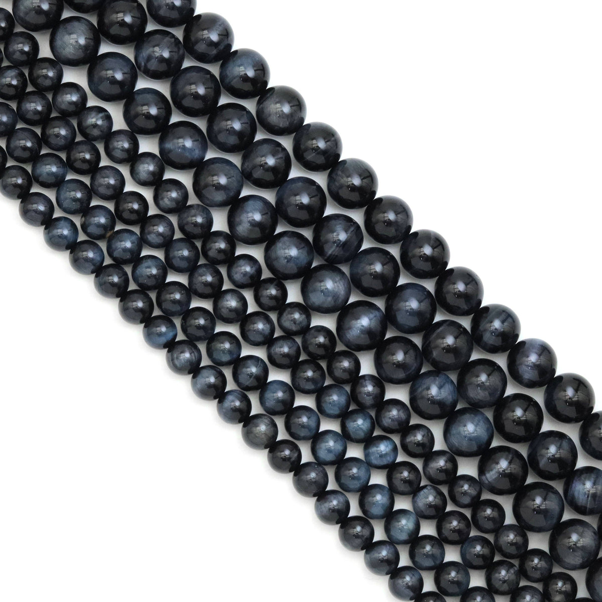 Blue Tiger’s Eye Smooth Round Beads, 6–12mm, 15–16-Inch Strand