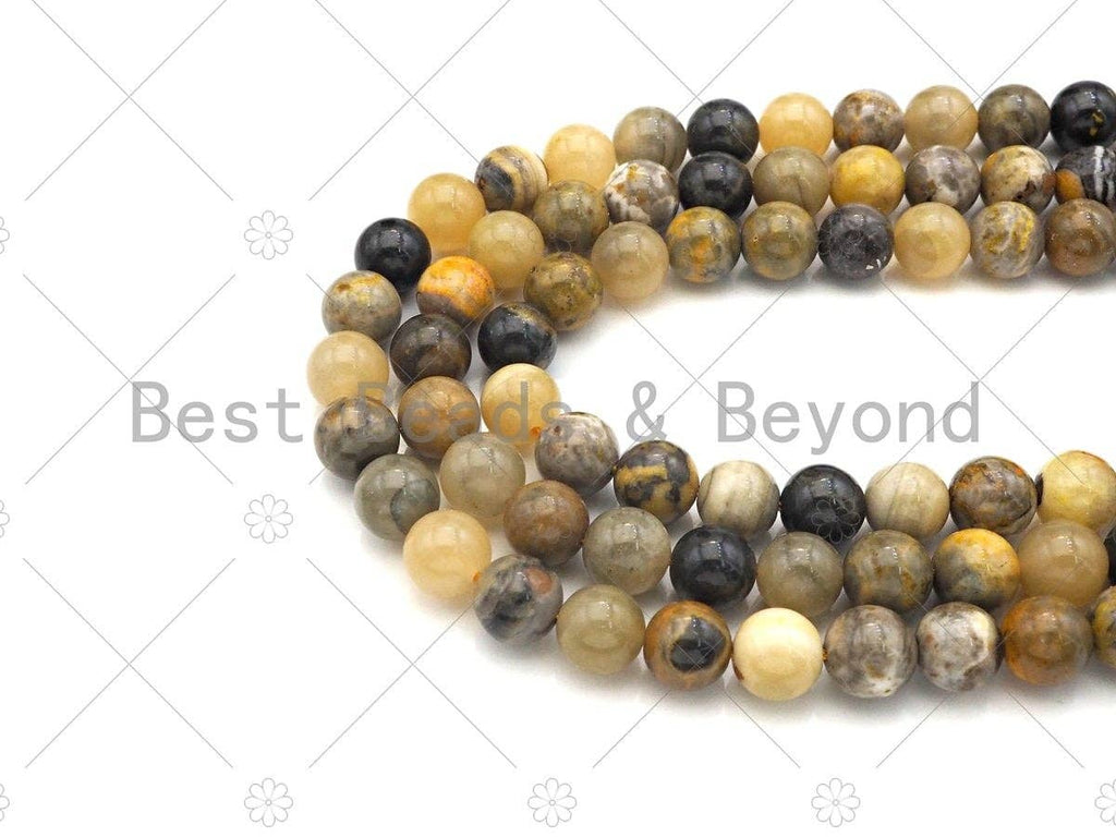 Bumblebee Jasper Smooth Round Beads, 15–16-Inch Strand