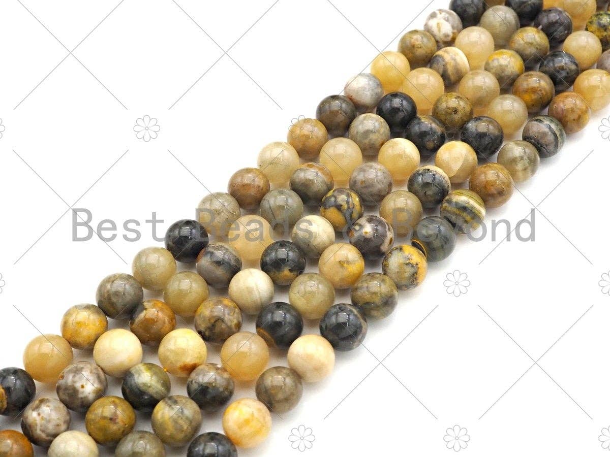 Bumblebee Jasper Smooth Round Beads, 15–16-Inch Strand