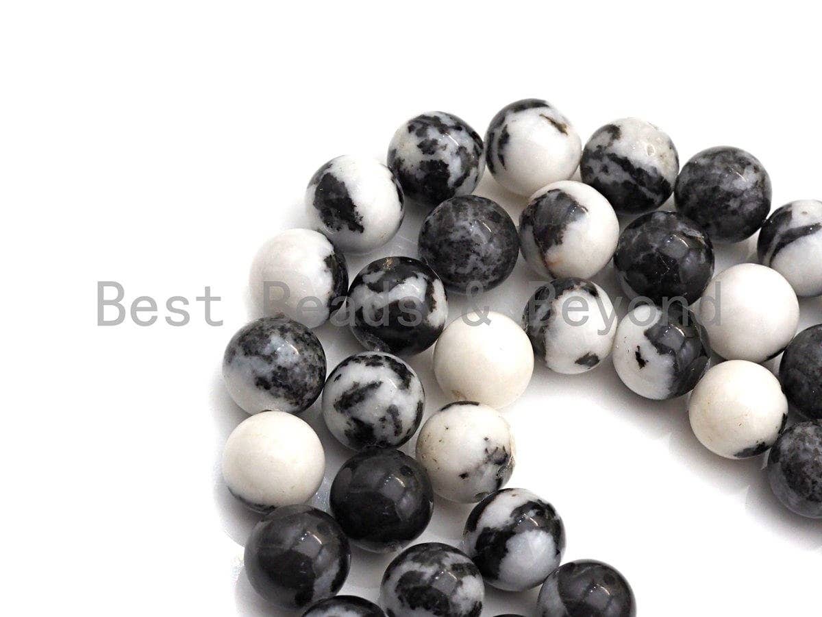 Natural Zebra Jasper Smooth Round Beads, 15.5-Inch Strand