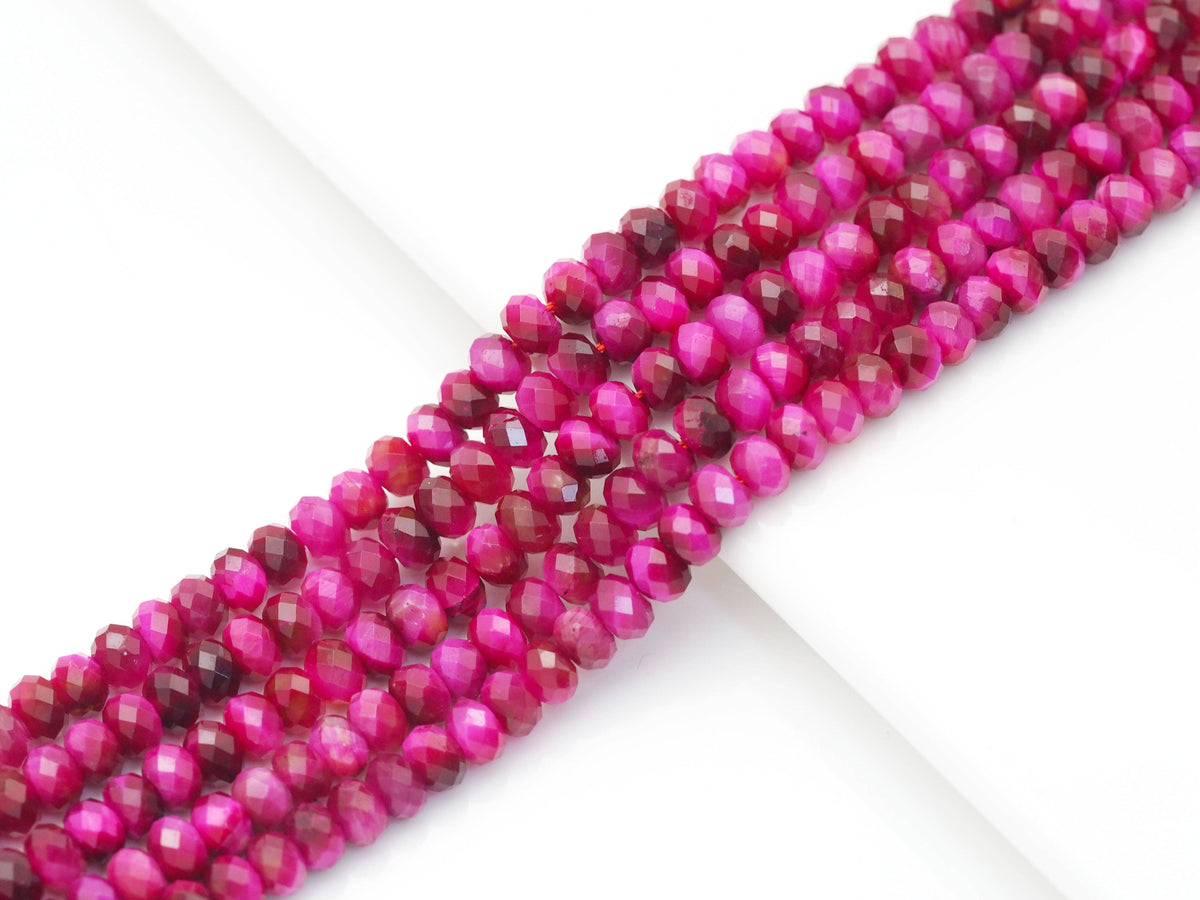 Fuchsia Tiger’s Eye Faceted Rondelle Beads, 15–16-Inch Strand