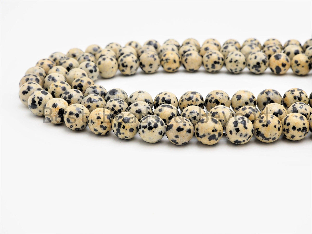 Natural Dalmatian Jasper Smooth Round Beads, 15–16-Inch Strand