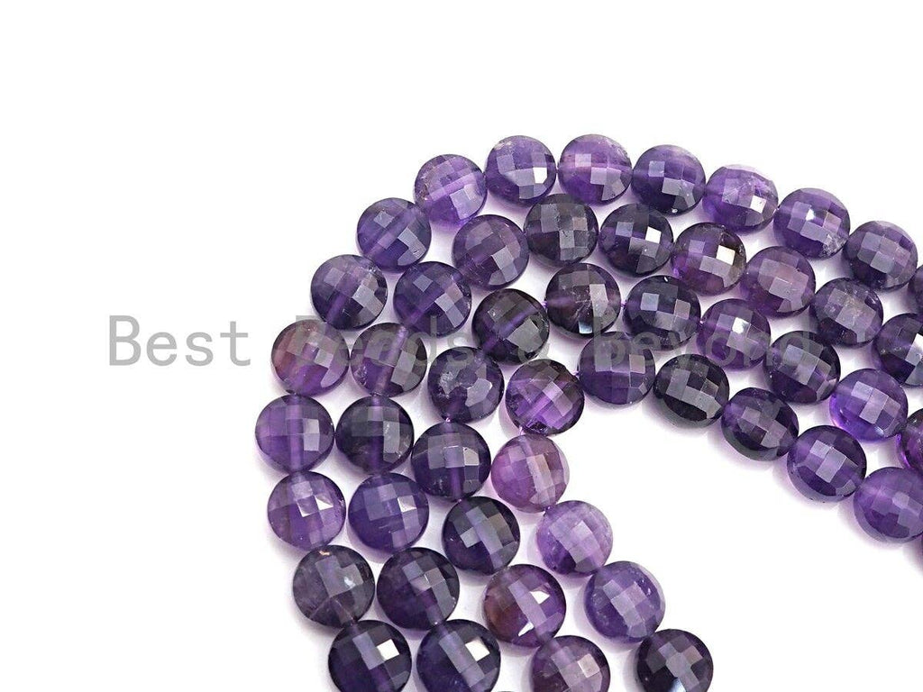 10mm Amethyst Checkerboard-Faceted Coin Beads, 16-Inch Strand