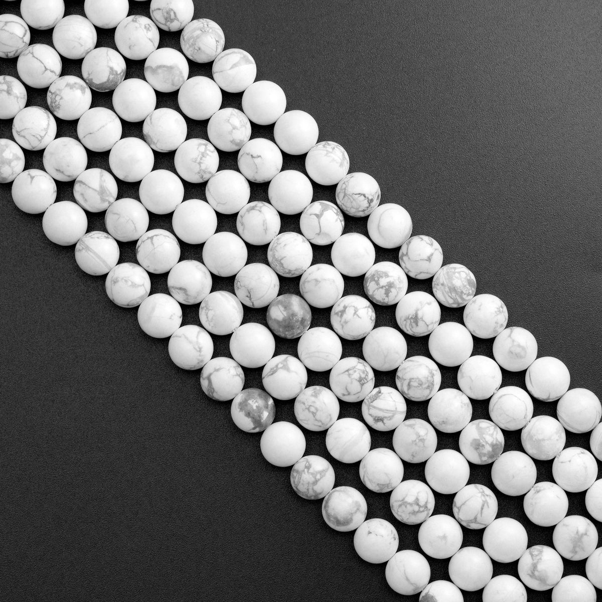 Howlite Smooth Round Bead Strand, 8mm–10mm, 15–16 Inches