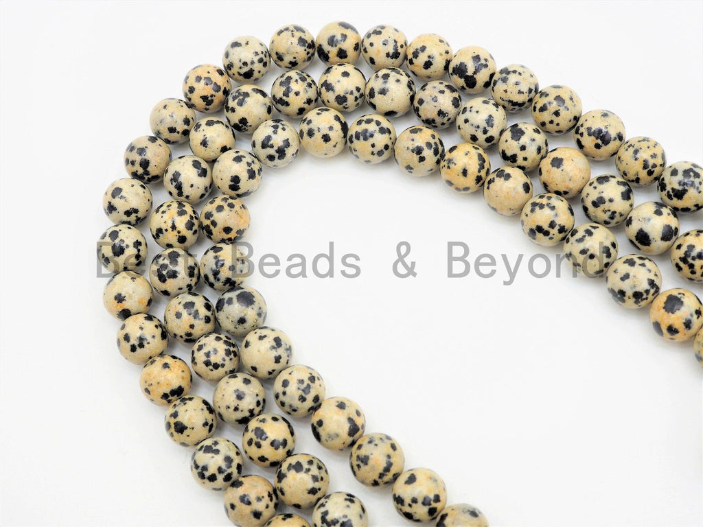 Natural Dalmatian Jasper Smooth Round Beads, 15–16-Inch Strand
