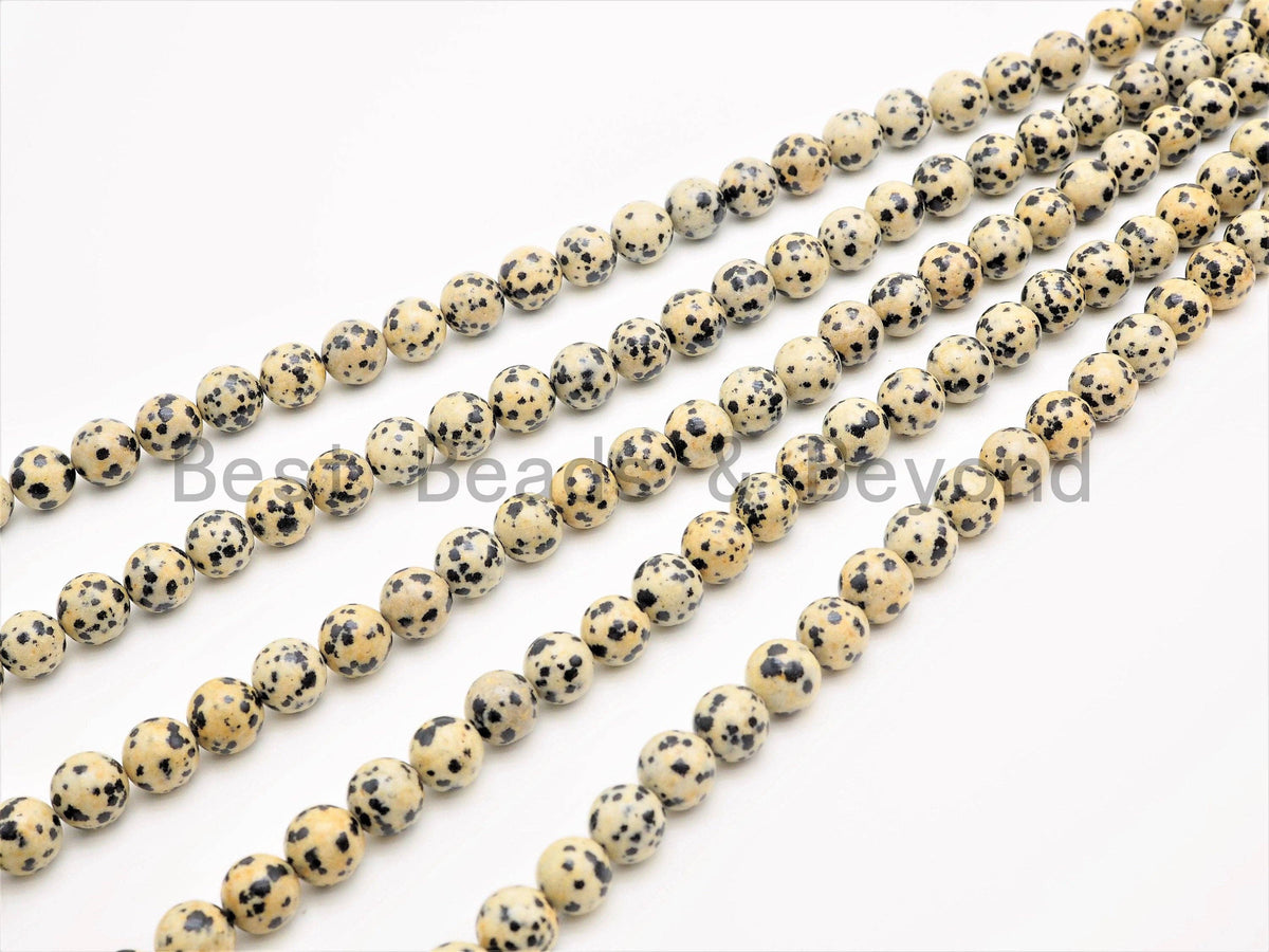 Natural Dalmatian Jasper Smooth Round Beads, 15–16-Inch Strand