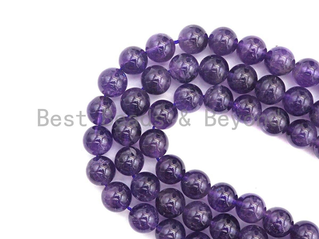 Natural Amethyst Smooth Round Beads, 4–18mm, 15–16-Inch Strand